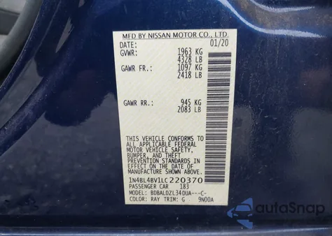 2020 Nissan Altima S Fwd from USA, damaged, VIN 1N4BL4BV1LC220370